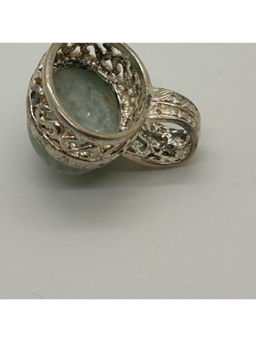 Vintage Green Agate Pendant Silver-Tone Oval Filigree Bezel Cabochon Stone - Picture 7 of 10